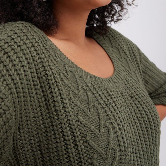 Torrid Cable Sweater Tie Back Sweater in Green NWT - Picture 3 of 6